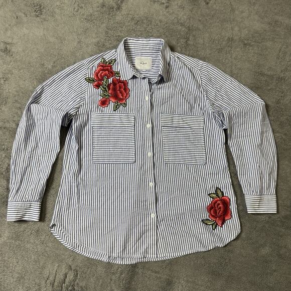 Rails Womens Floral Shirt Button Up Top Frances Banker Stripe Embroidered Small - Picture 1 of 10